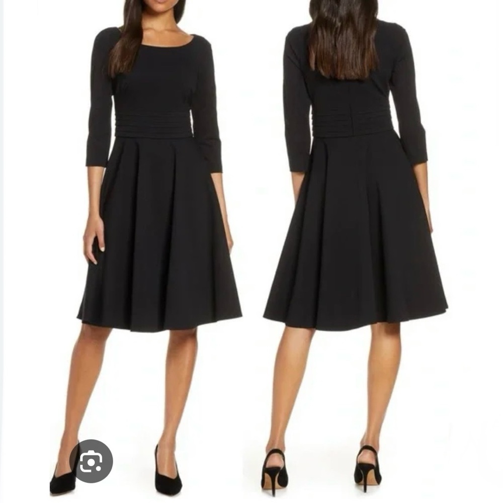 Harper Rose Pleated Waist‎ Fit & Flare Ponte Dress Black 18